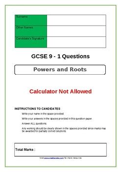 Powers and Roots - non-calculator by MathsNote | TPT