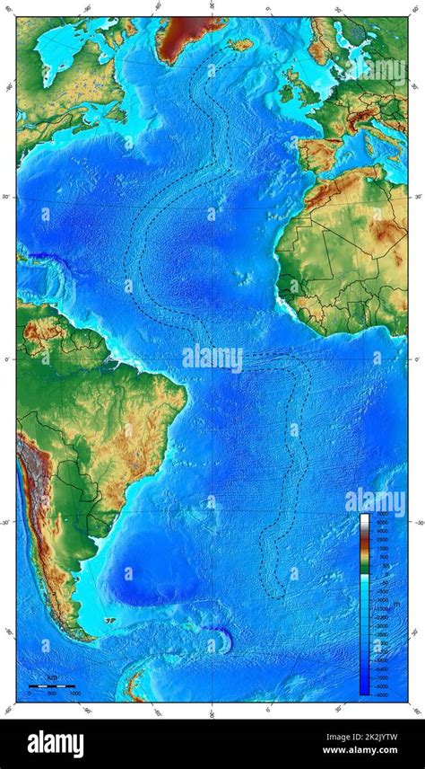 Map showing ocean floor with the mid atlantic ridge hi-res stock ...