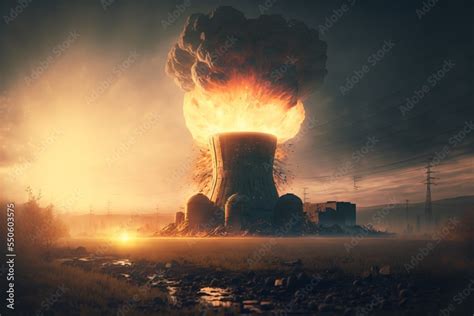 explosion in a nuclear power plant, fire, mushroom cloud, catastrophe ...