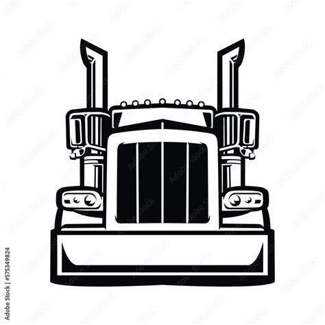 Semi truck silhouette front view black and white vector art in white ...