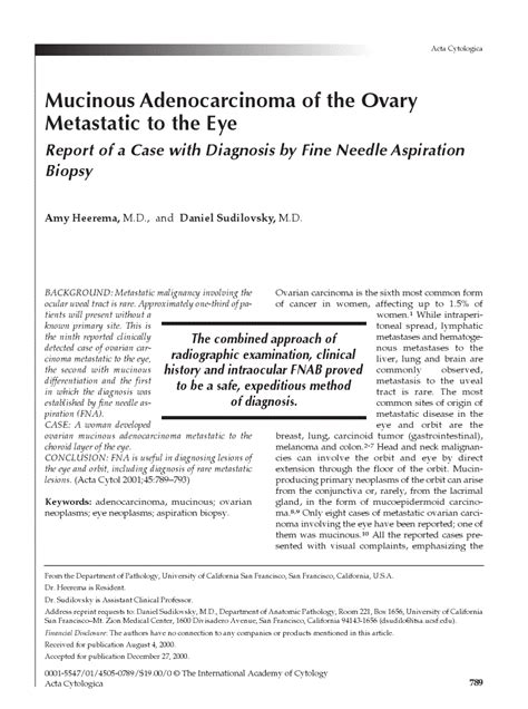 Mucinous Adenocarcinoma of the Ovary Metastatic to the Eye | Acta ...