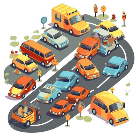 Traffic Jam Vector, Sticker Clipart Vehicles In Traffic Isometric ...