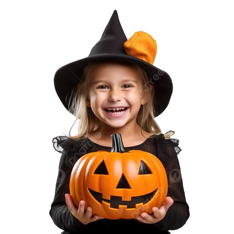 October Happy Halloween Winking Girl In Witch Hat With Pumpkin ...