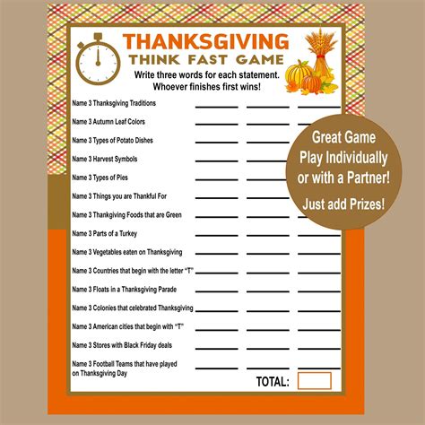 Thanksgiving Trivia Game, Think Fast Game, Thanksgiving Printable Games ...