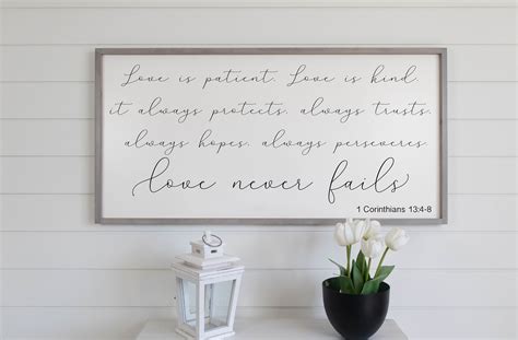 Love is Patient Love is Kind Sign, Love Never Fails Sign, Framed Wood ...