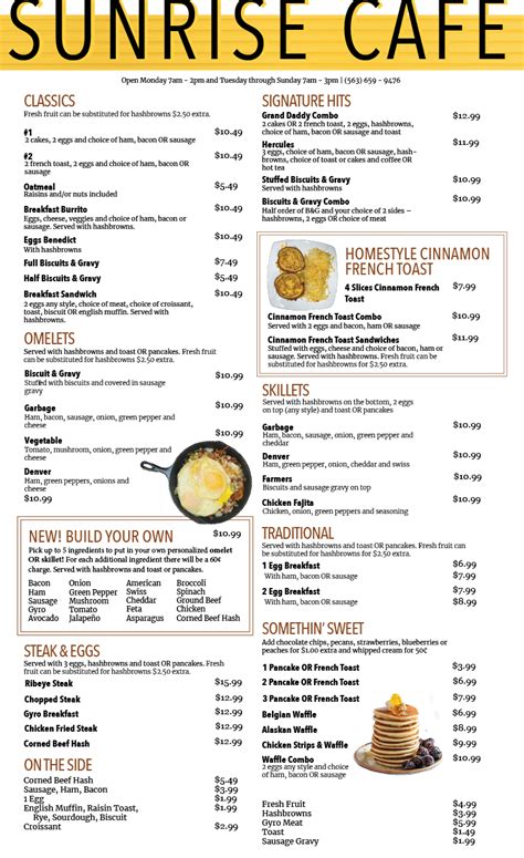 Sunrise Cafe Inc | Check Our Delicious Menu