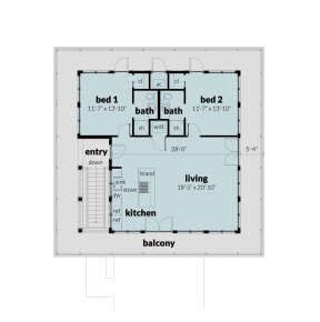 Lake Front Plan: 1,149 Square Feet, 2 Bedrooms, 2 Bathrooms - 028-00193