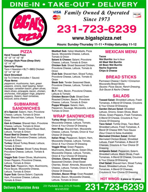 Big Al'S Pizza menu in Manistee, Michigan, USA