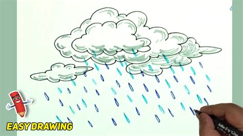 Rain Cloud Drawing | How to Draw a Raining Cloud | Step By Step Rain ...