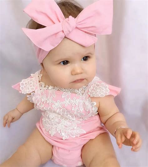 2PCS Super Cute Pink Newborn Baby Girl Rompers Jumpsuit Lace Floral ...