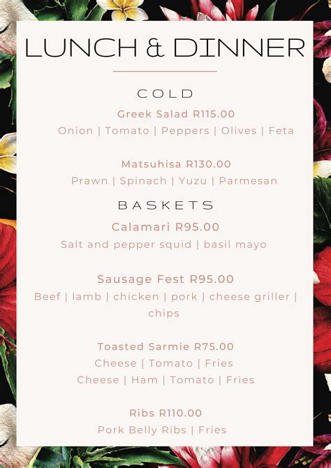 Hotel Sky Sandton In-Room Dining Menu - Hotel Sky