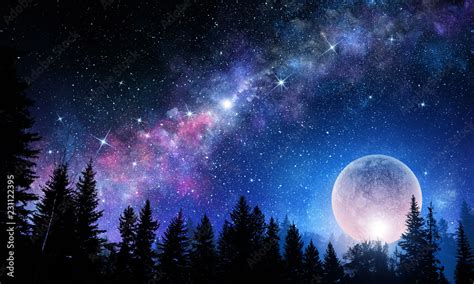 Full moon in night starry sky wall mural wallpaper | Muraledesign.com