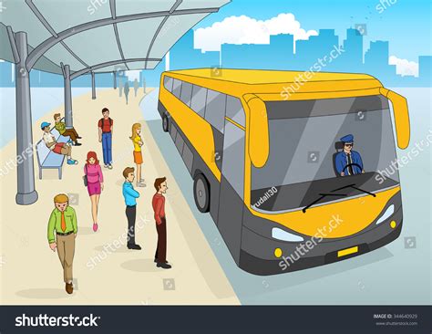 Cartoon Illustration Of A Bus Station - 344640929 : Shutterstock