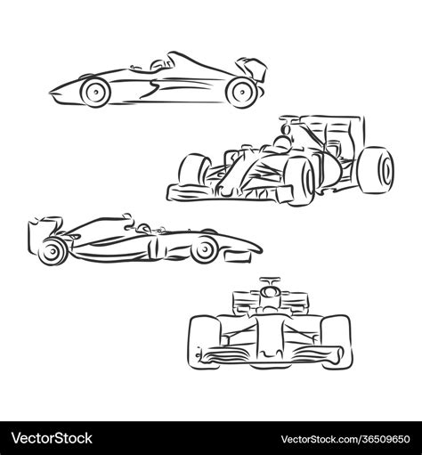 Formula one sketch in black lines sports car Vector Image