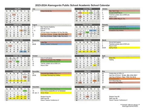 Alamogordo Public Schools Calendar 2023-2024 in PDF