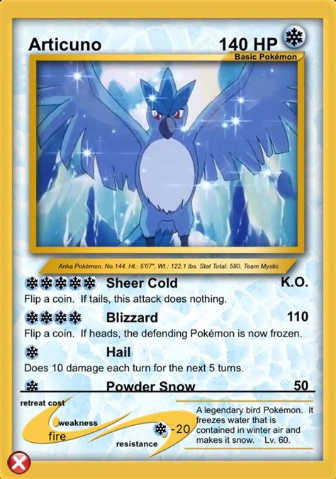 Articuno (Ice card) | Cool pokemon cards, Pokemon cards, Cool pokemon