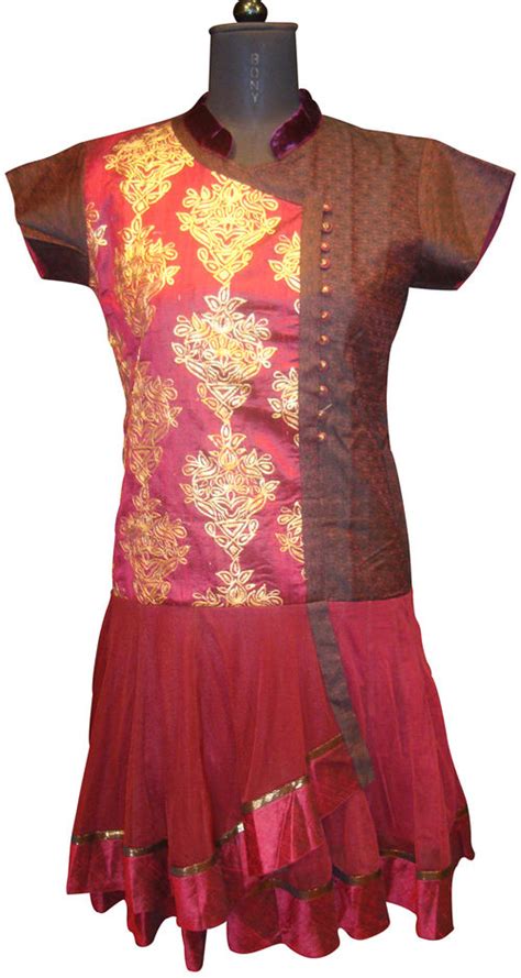 Maroon Raw silk Designer Kurti aari work - Maroon Raw silk Designer ...