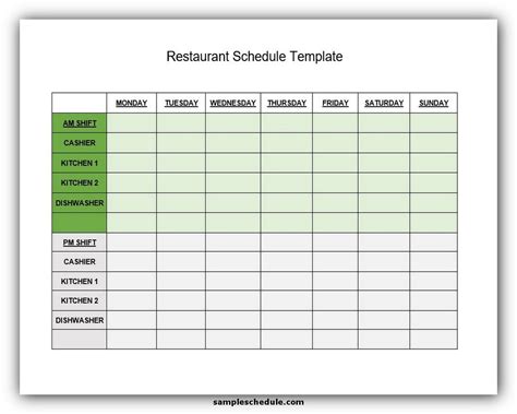 Restaurant Schedule Template Google Sheets