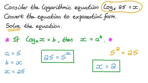 Question Video: Converting an Equation from Logarithmic to Exponential ...