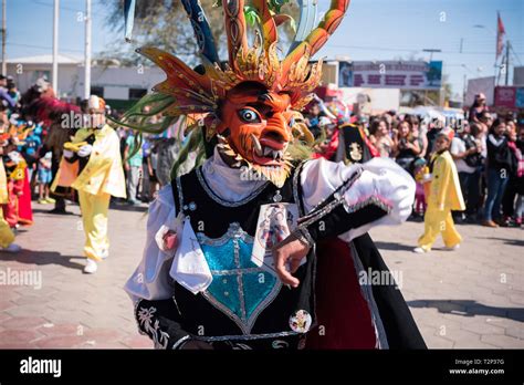 La Tirana, Chile, July, 2017: Group of masked dancers during La Tirana ...