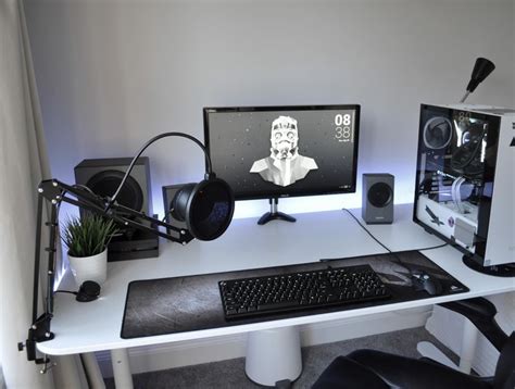 Black white procrastination. | Gaming room setup, White desk setup ...