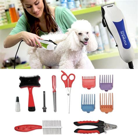 12Pcs Pet Grooming Tools Kit Dog Hair Trimmer Electric Clipper Trimmer ...