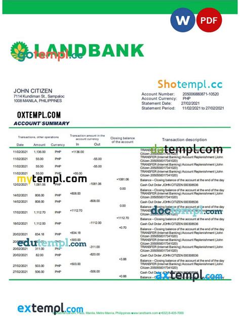 Philippines Land Bank of the Philippines proof of address bank ...