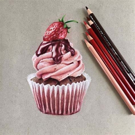 Cupcake with prismacolor pencils : drawing | Cupcake drawing, Fruit art ...