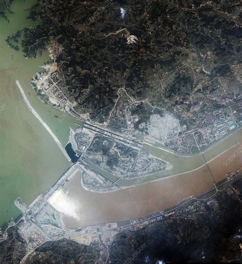 Three Gorges dam, China, satellite image - Stock Image - T130/0140 ...