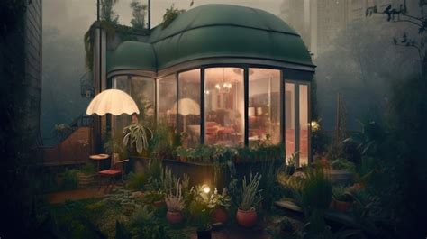 Premium AI Image | A rooftop garden with a green roof and a green roof ...