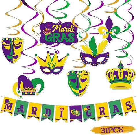 Mardi Gras Banner Kit Decorations Includes 30pcs Mardi Gras Hanging ...