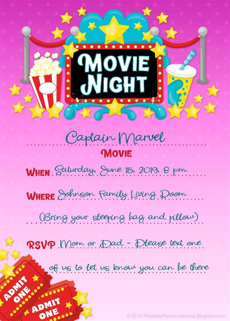 FREE Printable Movie Night Flyers and Invitation