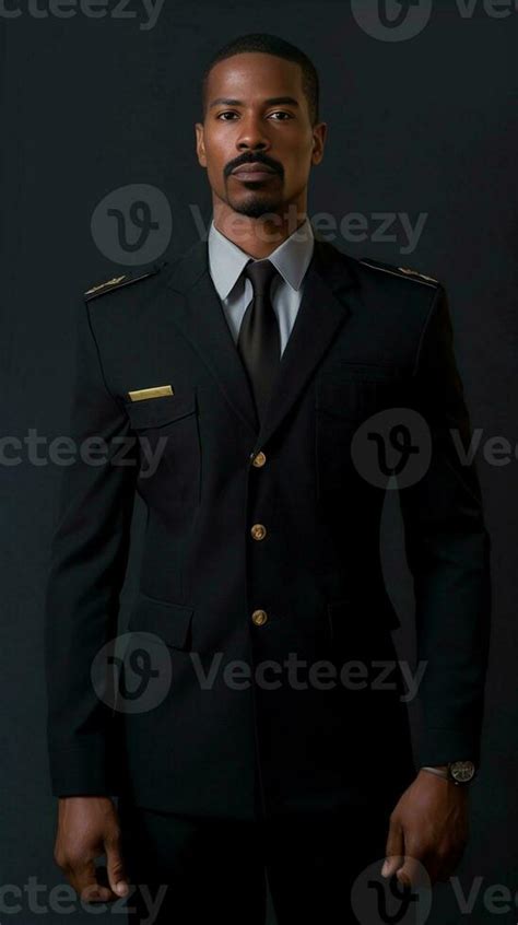 Confident and experienced pilot Confident African pilot in uniform ...