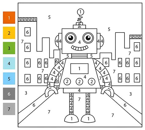 Robot Color By Number coloring pages - ColoringLib