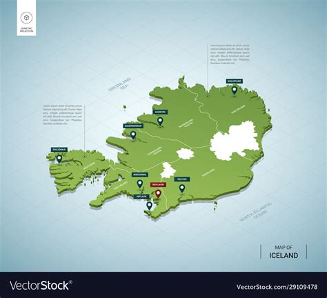 Stylized map iceland isometric 3d green Royalty Free Vector