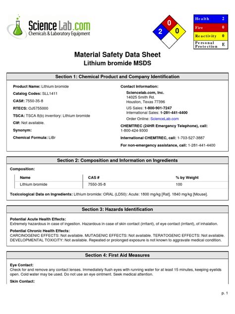 Properties of Lithium Bromide | Toxicity | Personal Protective Equipment