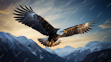 Premium AI Image | an eagle flying in a flight over mountains and a lake