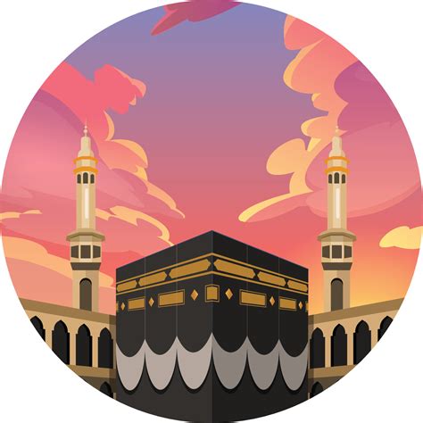 Vector illustration of The Kabah in Masjidil Haram with sunset sky view ...