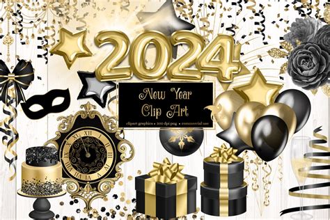 New Year Clip Art Digital 2024 Party Celebration Clipart Graphics for ...