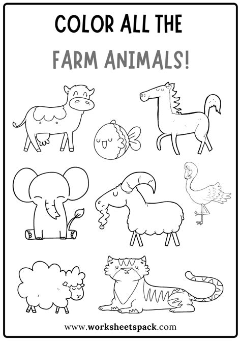 Color All the Farm Animals Worksheet, Free Farm Animals Coloring Book ...