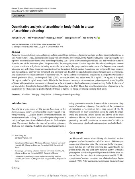 Quantitative analysis of aconitine in body fluids in a case of ...