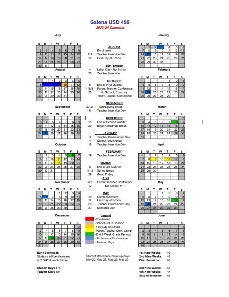 Galena USD 499 - 2023-2024 District Calendar