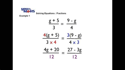 Solving Linear Equations : Fractions 1 | Solving linear equations ...