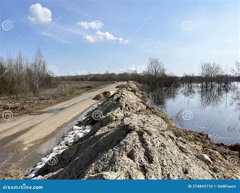 Dam, an Earthen Embankment Protecting the Road from Spring Floods and ...