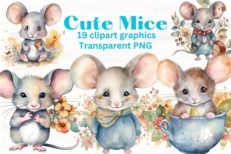 Cute Mice Clipart, Mouse Clipart Set Graphic by Mermaids Cove ...