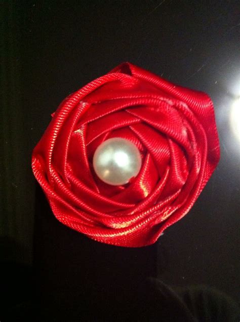 Red ribbon rose with faux pearl | Ribbon roses, Red ribbon, Faux pearl