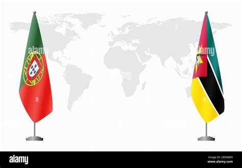 Portugal and Mozambique flags for official meeting against background ...