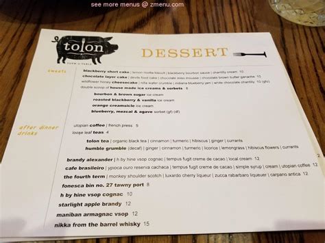 Menu at Tolon restaurant, Fort Wayne