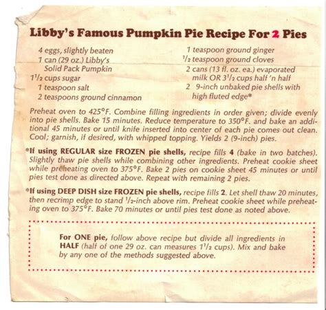 Printable Pumpkin Pie Recipe