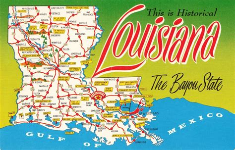 Postcard Map Bayou State Louisiana | eBay